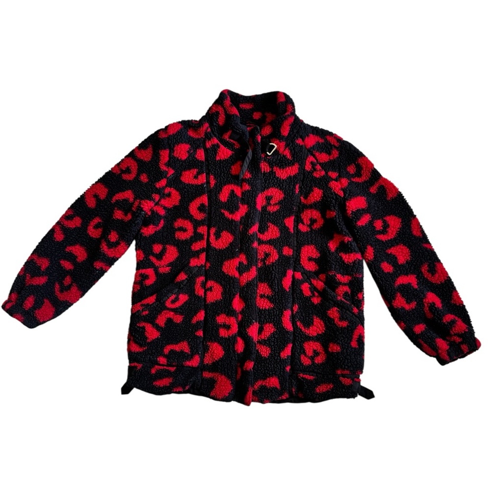 DKNY Black and Red Patterned Sherpa Jacket size Large - Picture 2 of 8